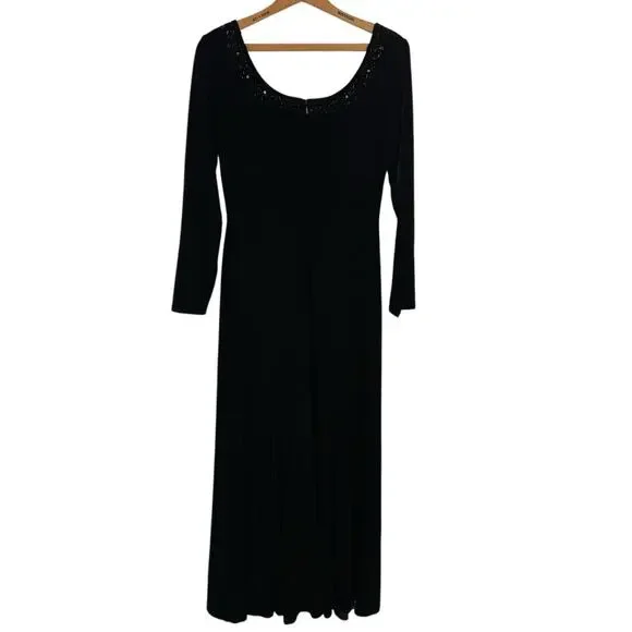 Vintage Y2K Black Stretch Velvet Maxi Dress Size 6P Beaded Whimsigoth Formal Vintage Y2K Black Stretch Velvet Maxi Dress Size 6P Beaded Whimsigoth Formal